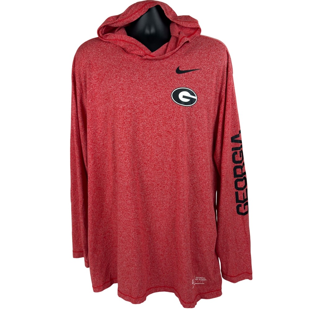 Nike Georgia Bulldogs Mens 3XL Red Heathered Long Sleeve Hooded Tee Graphic EUC